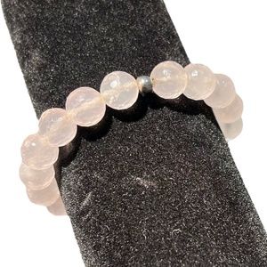VINTAGE FACETED ROSE QUARTZ 10MM BEADS W SILVER TONE BEADS STRETCH BRACELET